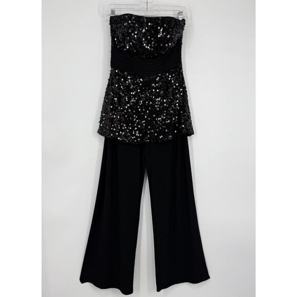 WHBM Strapless Sequin Jumpsuit Size 6 Black Knit Wide Leg Formal Party NWT - Picture 12 of 12